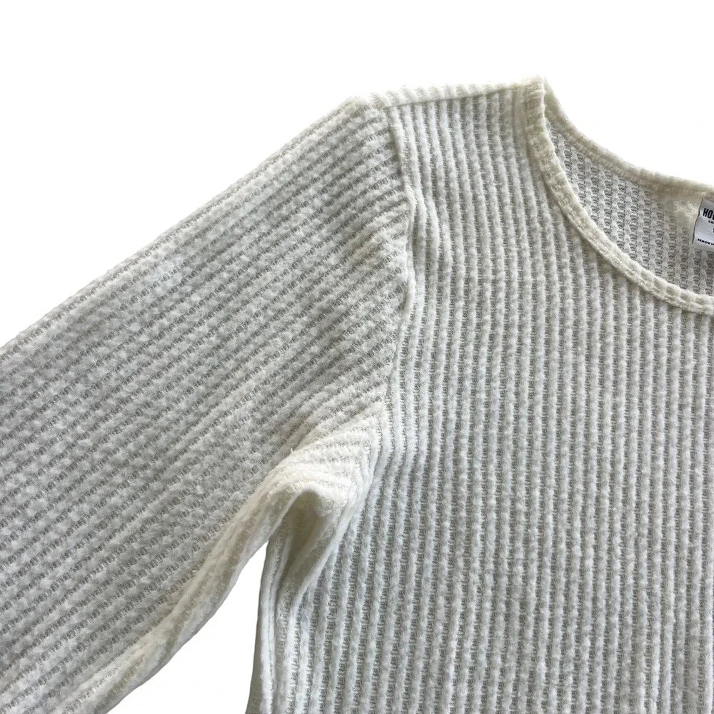 Hollister Women's L Cream Waffle Knit Long Sleeve Christmas Polar Bear Sleep Top